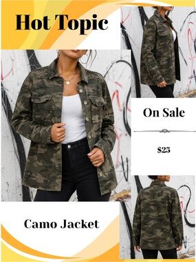 Hot Topic Olive Green Camo Utility Jacket